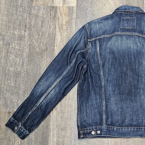 Levi's Men's Adult LARGE Dark Blue Distressed Denim Button Up Jean Jacket - Picture 4 of 9